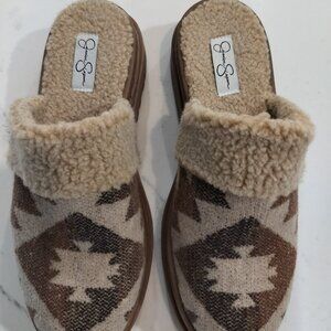 Jessica Simpson Tan and Brown Mules